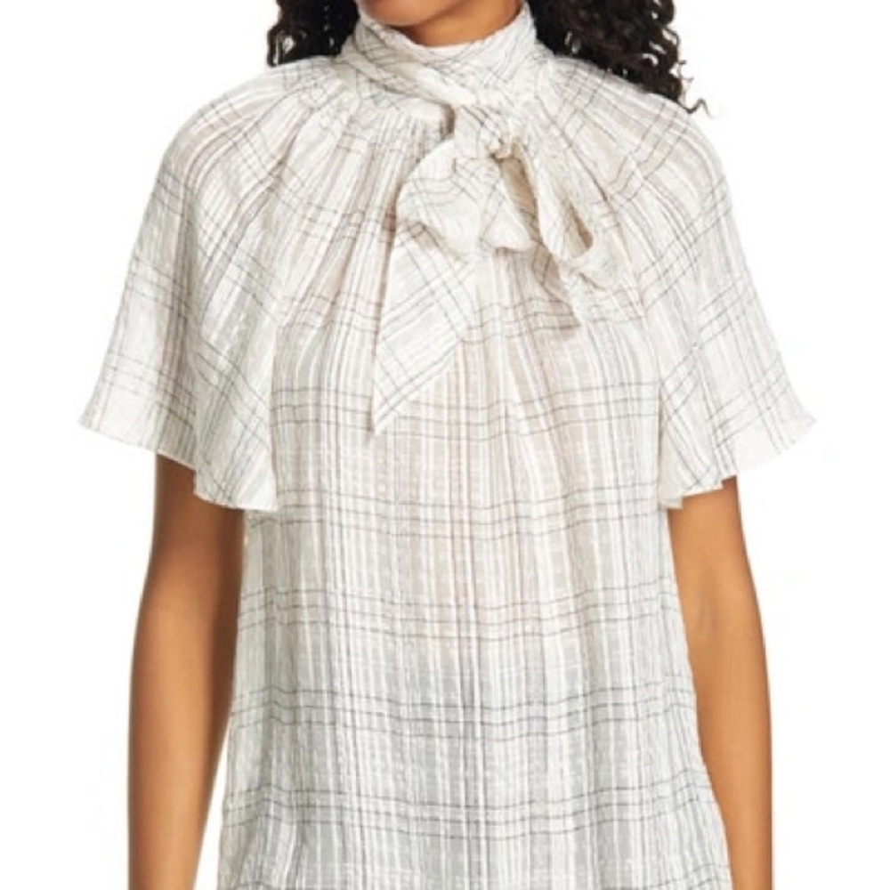NWOT Rebecca Taylor Jules Plaid Bow Silk Blouse 12
